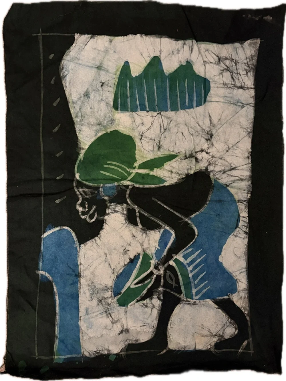 Hand-Dyed Batik Wall Art Panel in Black, Blue & Green